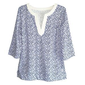 Tommy Bahama Island zone Blue Top Womens XS Tunic Split Neck Longline